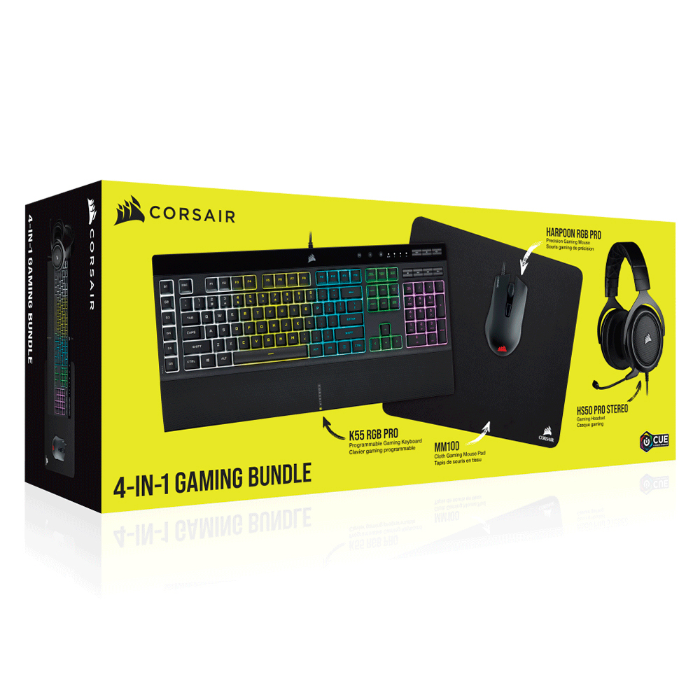 CORSAIR KIT TECLADO K55/MOUSE H  ARPOON RGB/HS50 PRO/MOUSEPAD MM110 - Código: CH-9226A65-SP | Compra en Guadalajara