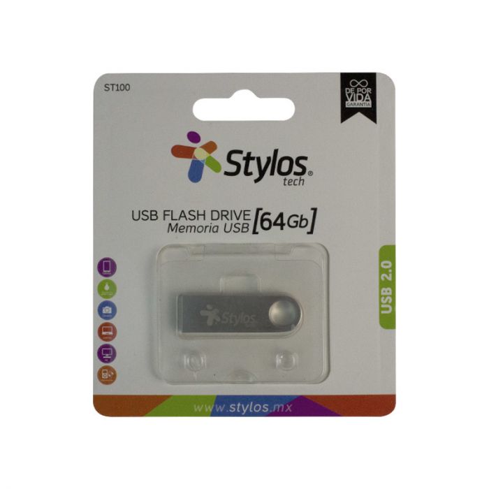MEMORIA FLASH STYLOS 64GB USB 2.0 METALICAS STY-STMUSB4B - Código: STY-STMUSB4B | Compra en Guadalajara