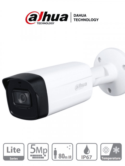 CAMARA BULLET DE 5 MEGAPIXELES DAHUA / LENTE DE 3.6 MM/ 92 GRADOS DE APERTURA/ IR DE 80 MTS/ IP67/ SOPORTA CVI/CVBS/AHD/TVI/ DHT0290044 - Código: DHT0290044 | Compra en Guadalajara